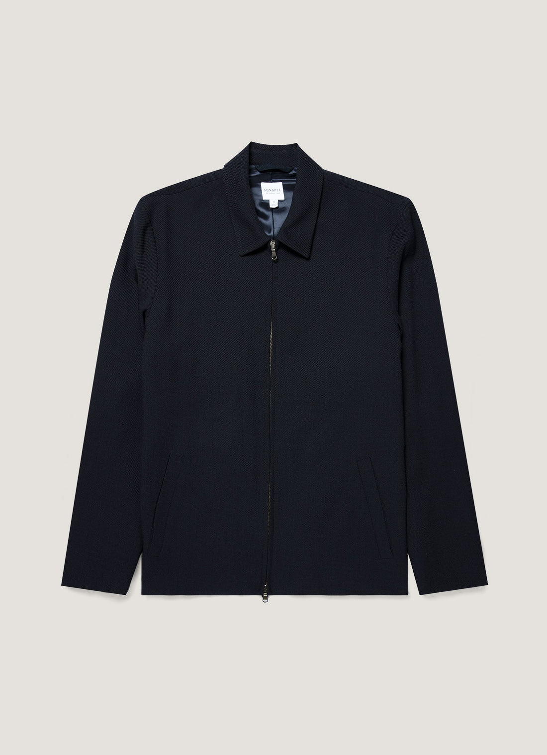 Men's Light Textured Wool Harrington Jacket in Navy