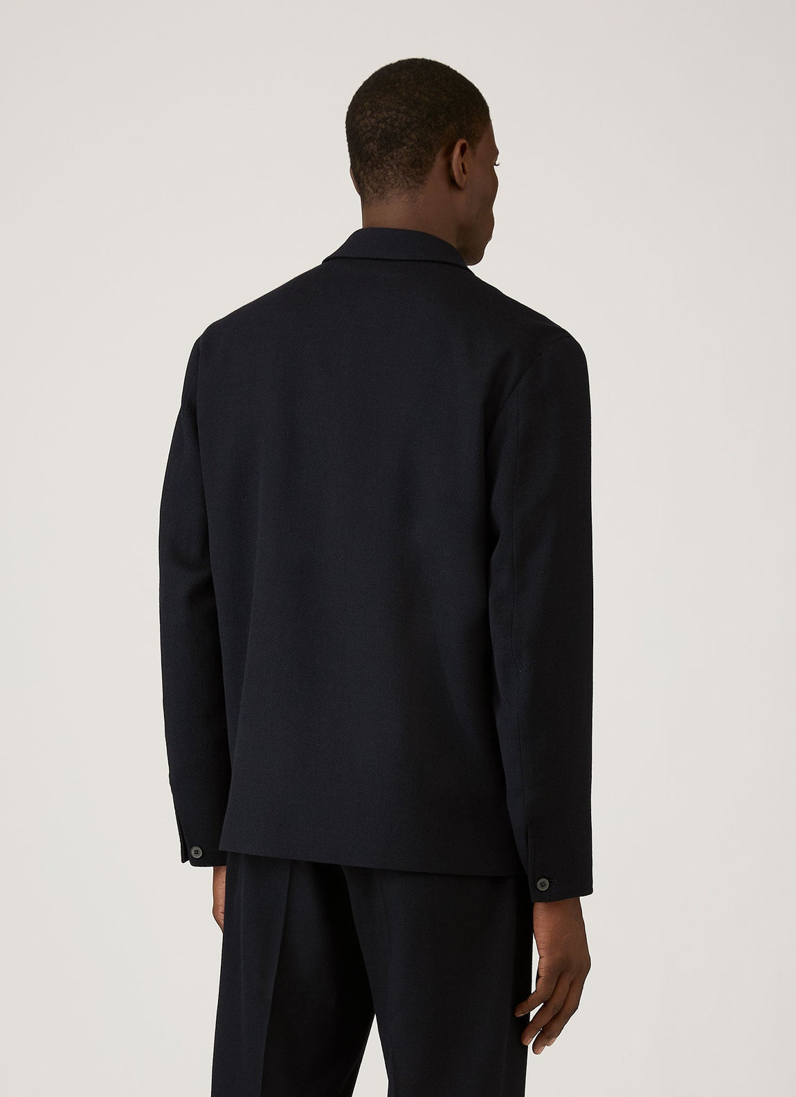 Men's Light Textured Wool Harrington Jacket in Navy