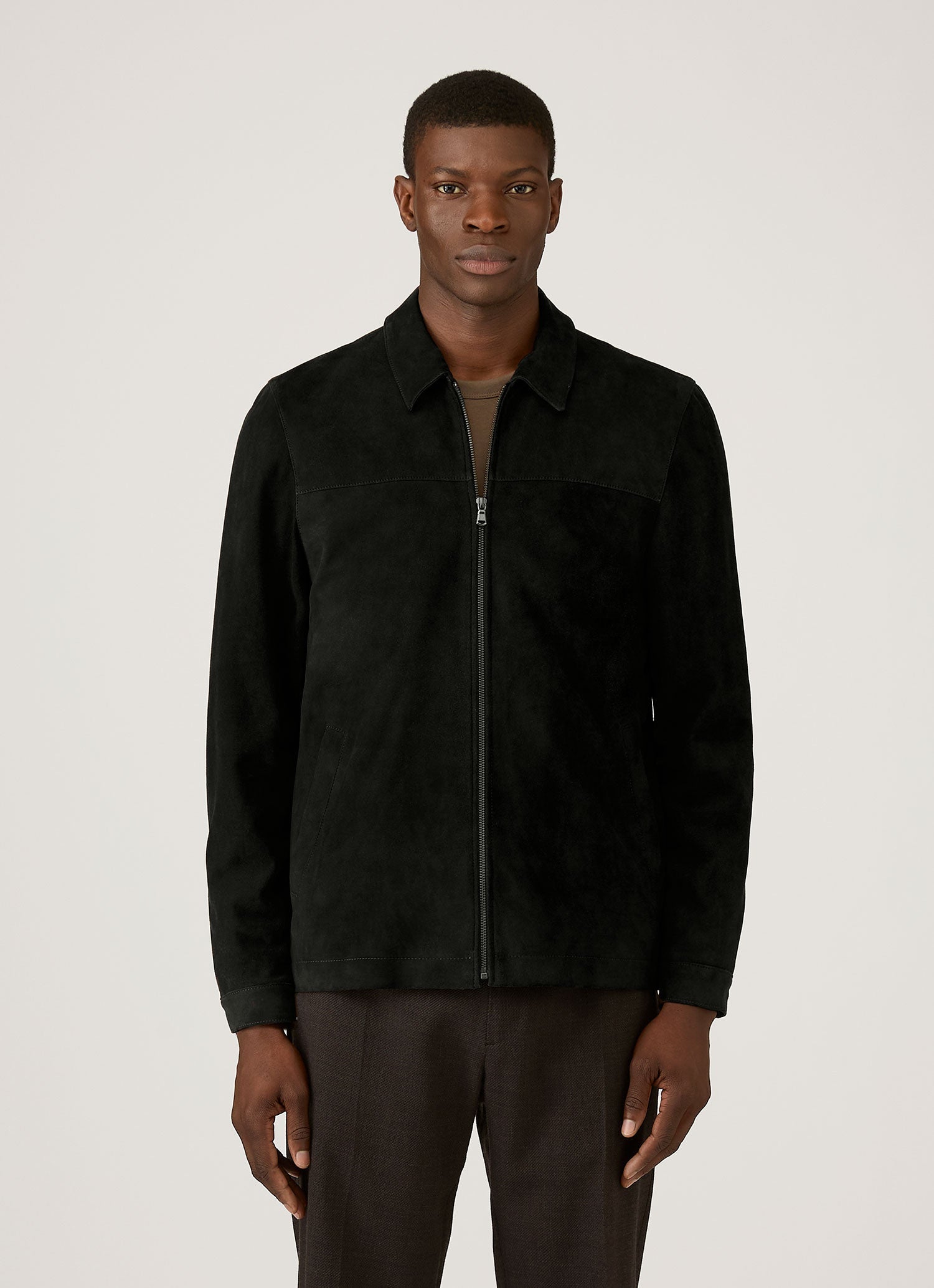 BRAUN HAMBURG スエード ジャケット バルスター ブラック スエード ハリントンジャケット（Black）| Sunspel
