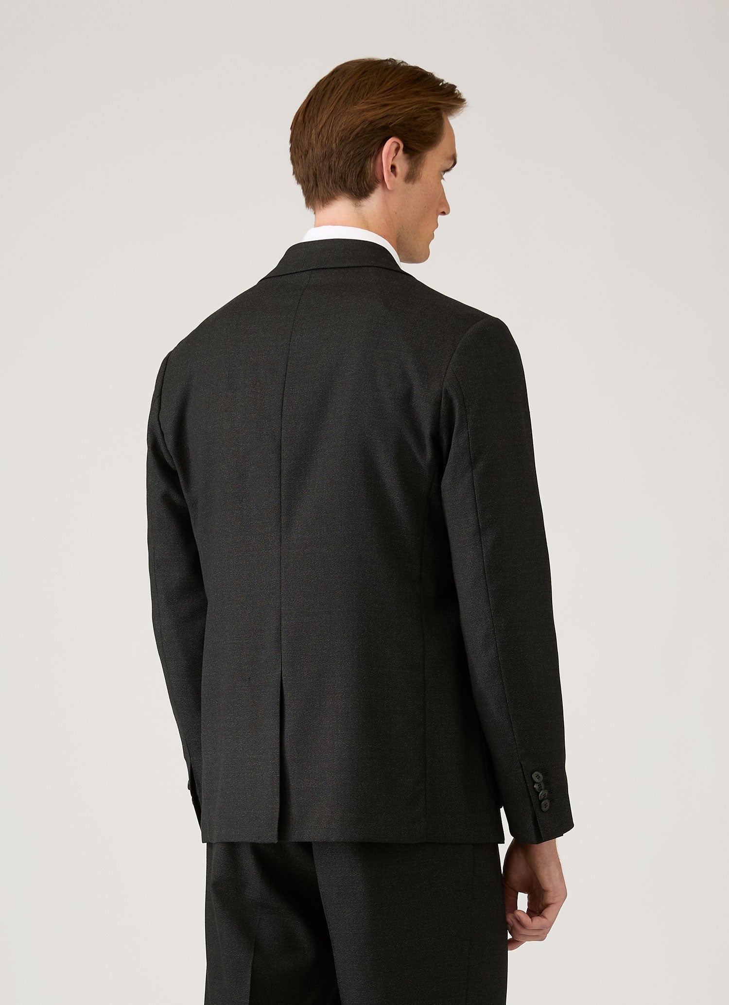 J4047美品ヒューゴボスセレクション カルロバルベラ生地ウールリネンジャケット トラベルウール ブレザー（Dark Charcoal Melange）| Sunspel
