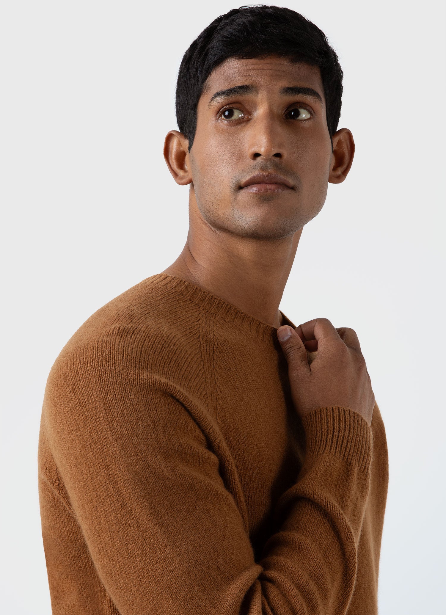 Men's Lambswool Crew Neck Jumper in Dark Camel