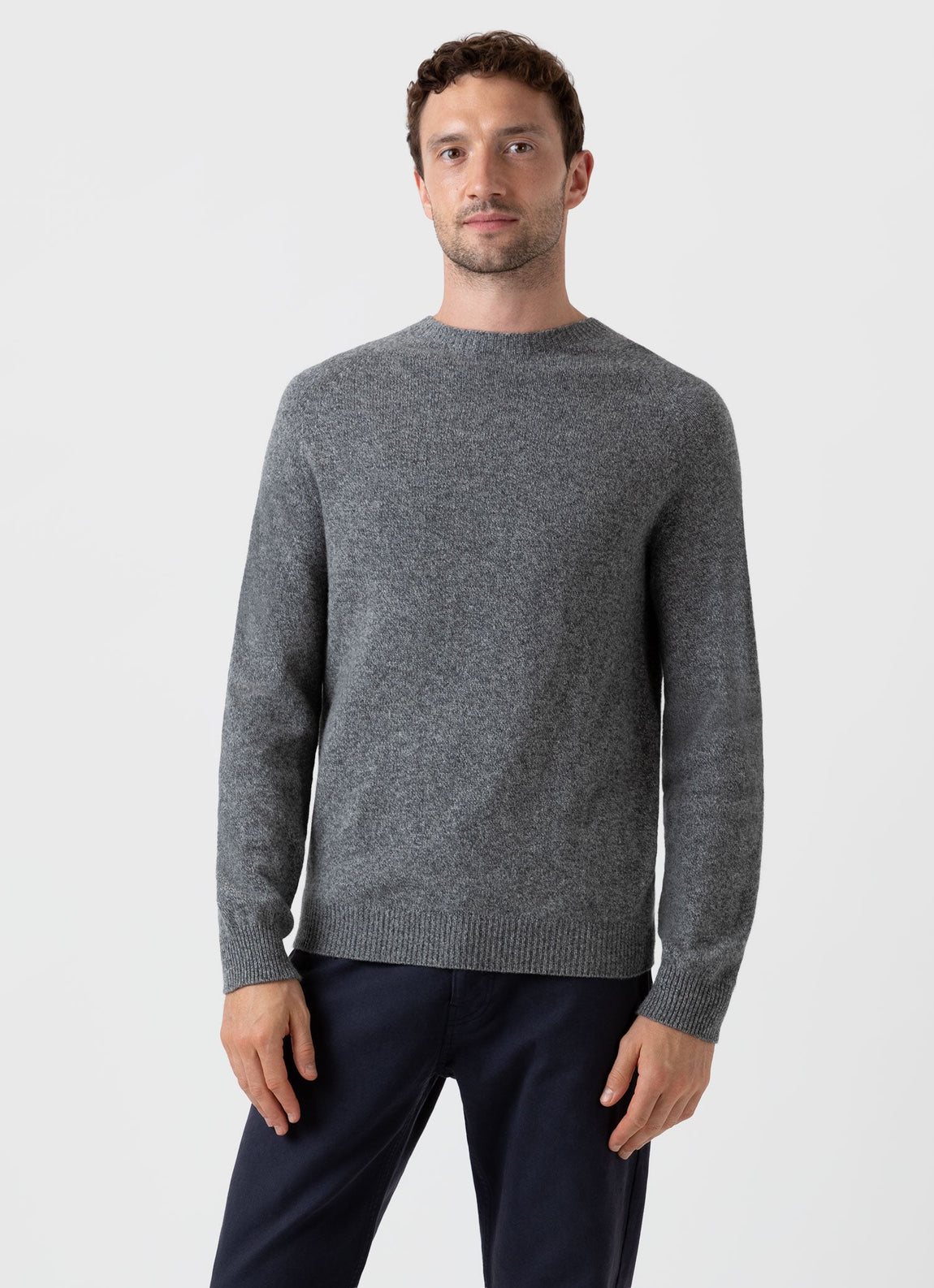 Men's Lambswool Crew Neck Jumper in Mid Grey Melange