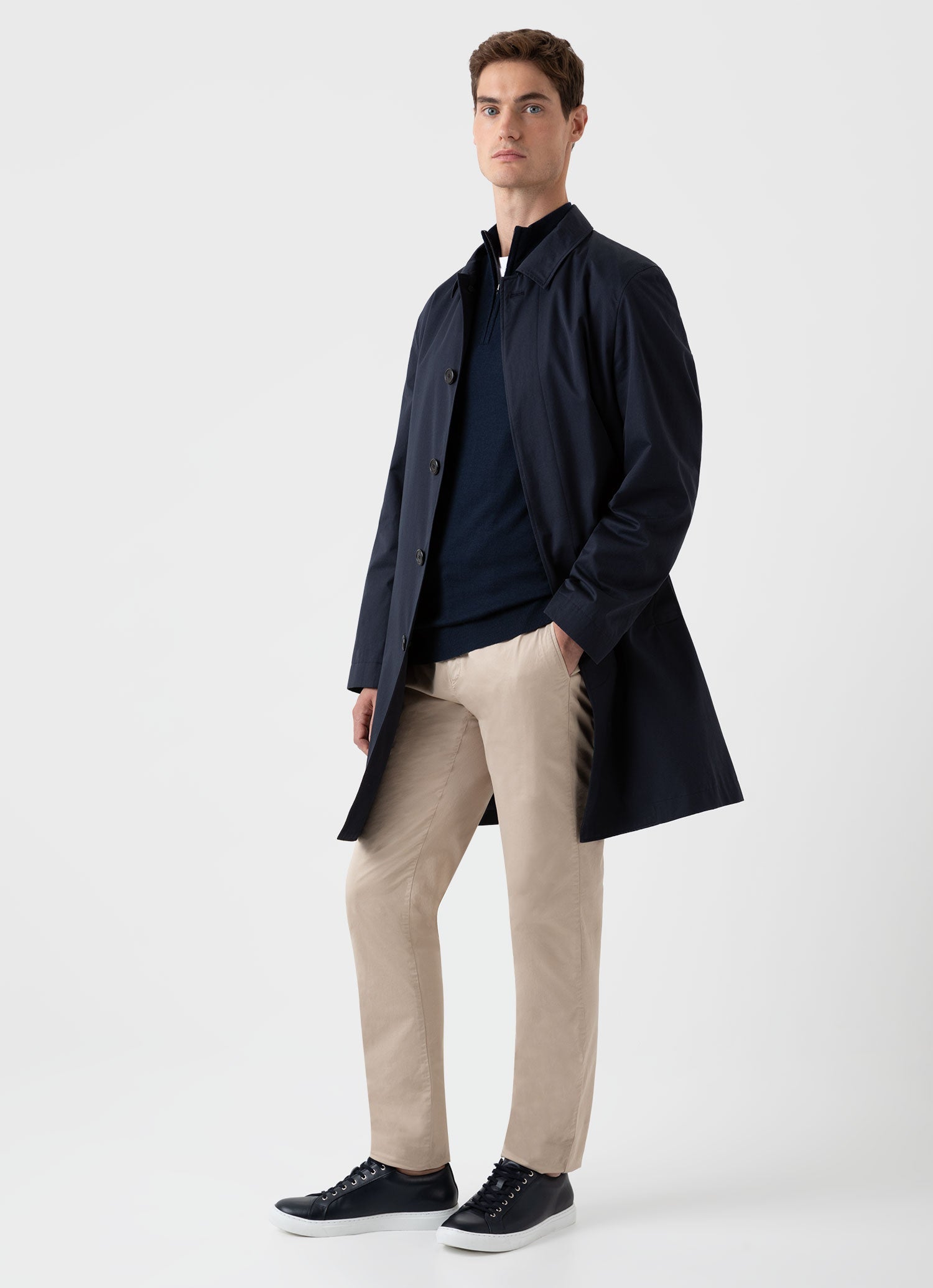 Men's Extra-Fine Merino Zip Neck in Light Navy