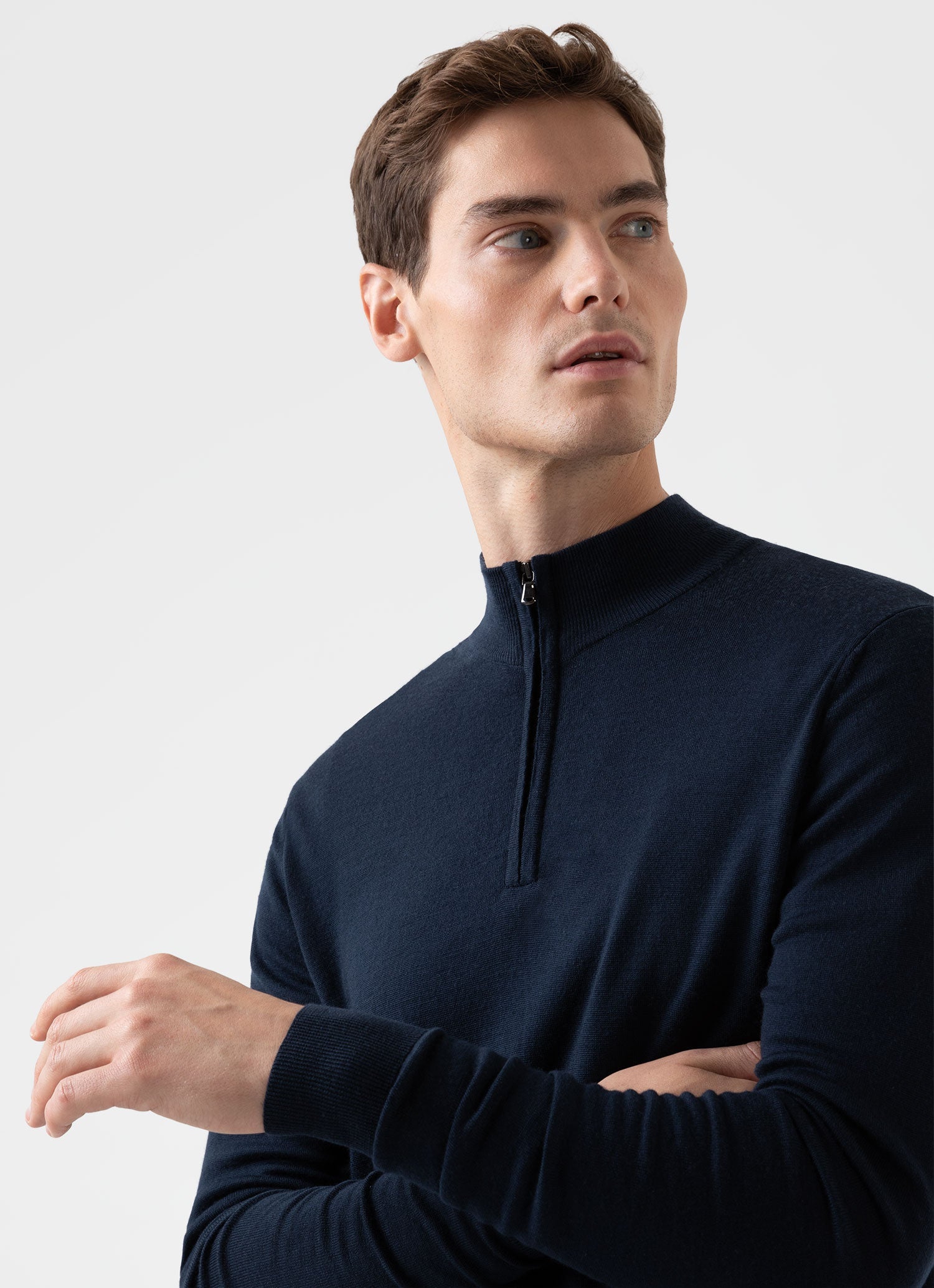 Men's Extra-Fine Merino Zip Neck in Light Navy