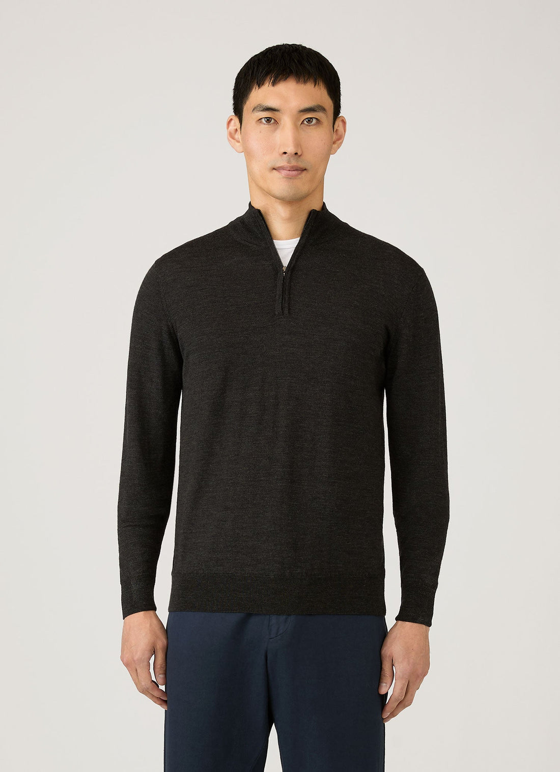 Men's Extra-Fine Merino Zip Neck in Charcoal Melange