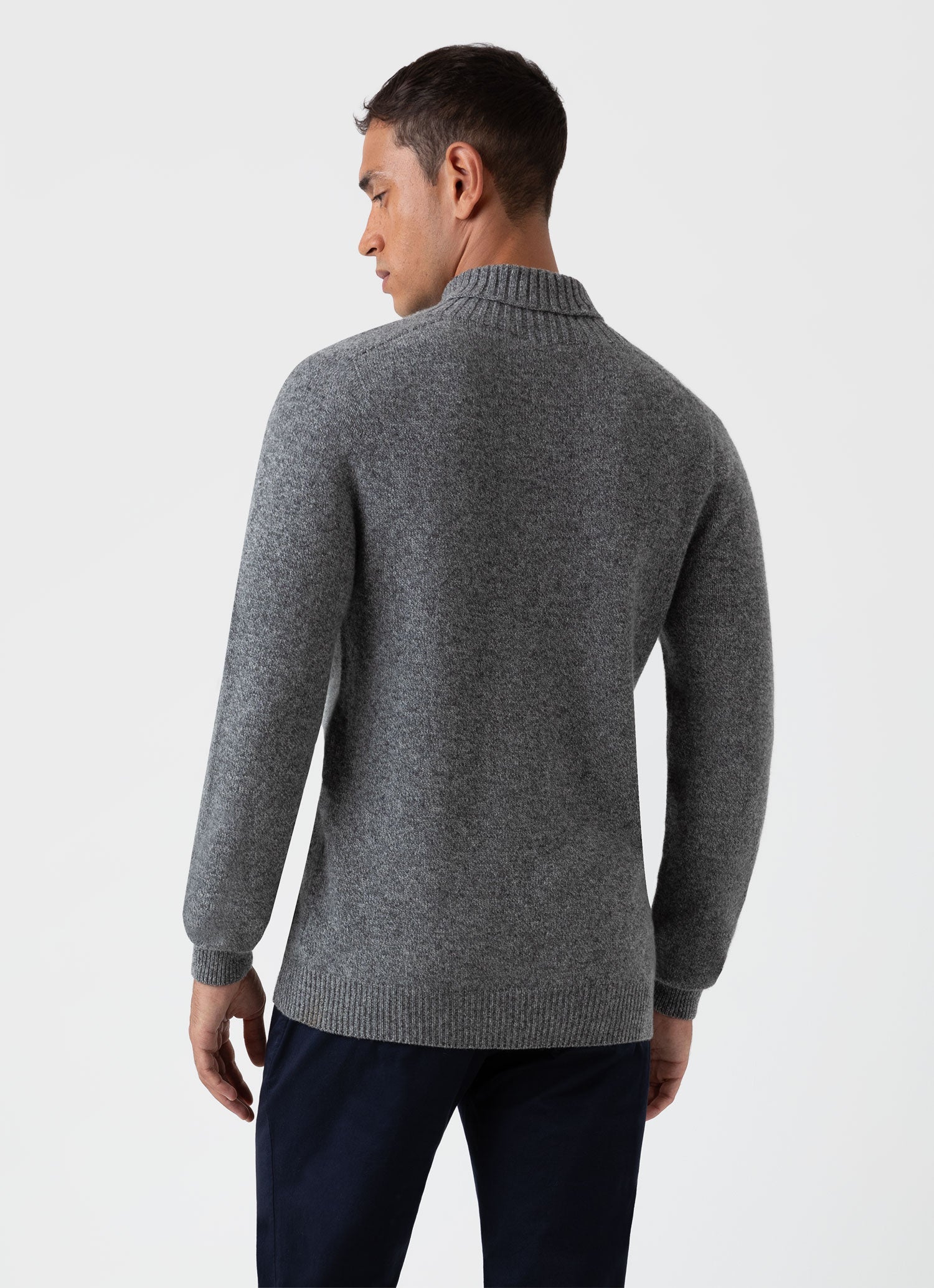 Men's Lambswool Roll Neck in Mid Grey Melange