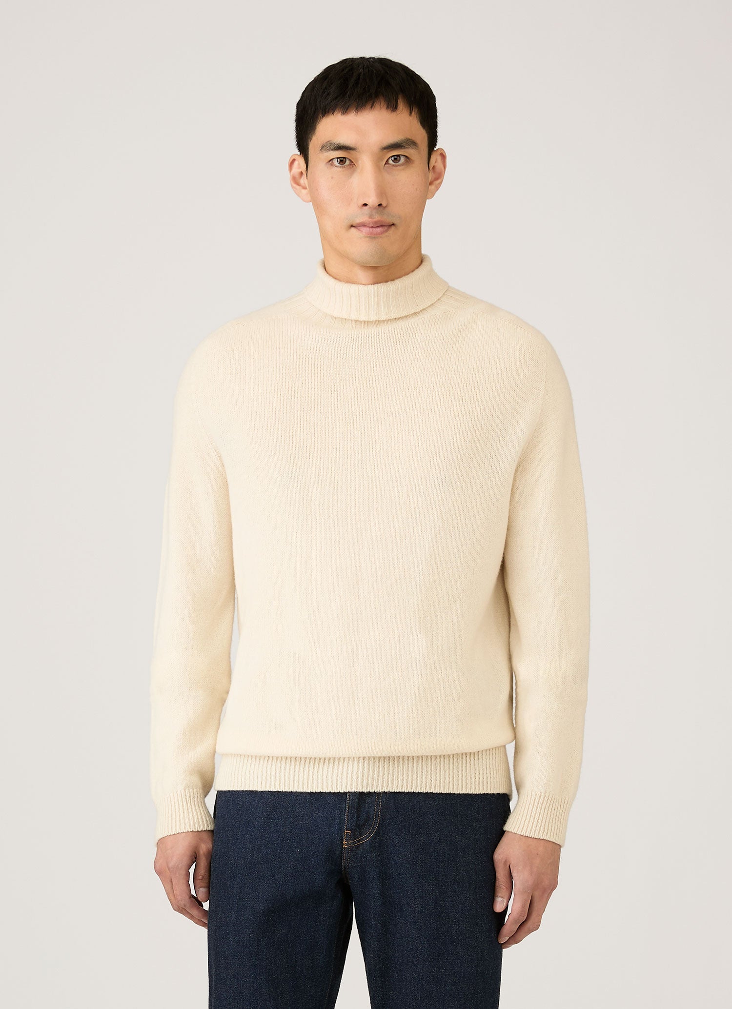 Men's Lambswool Roll Neck in Ecru