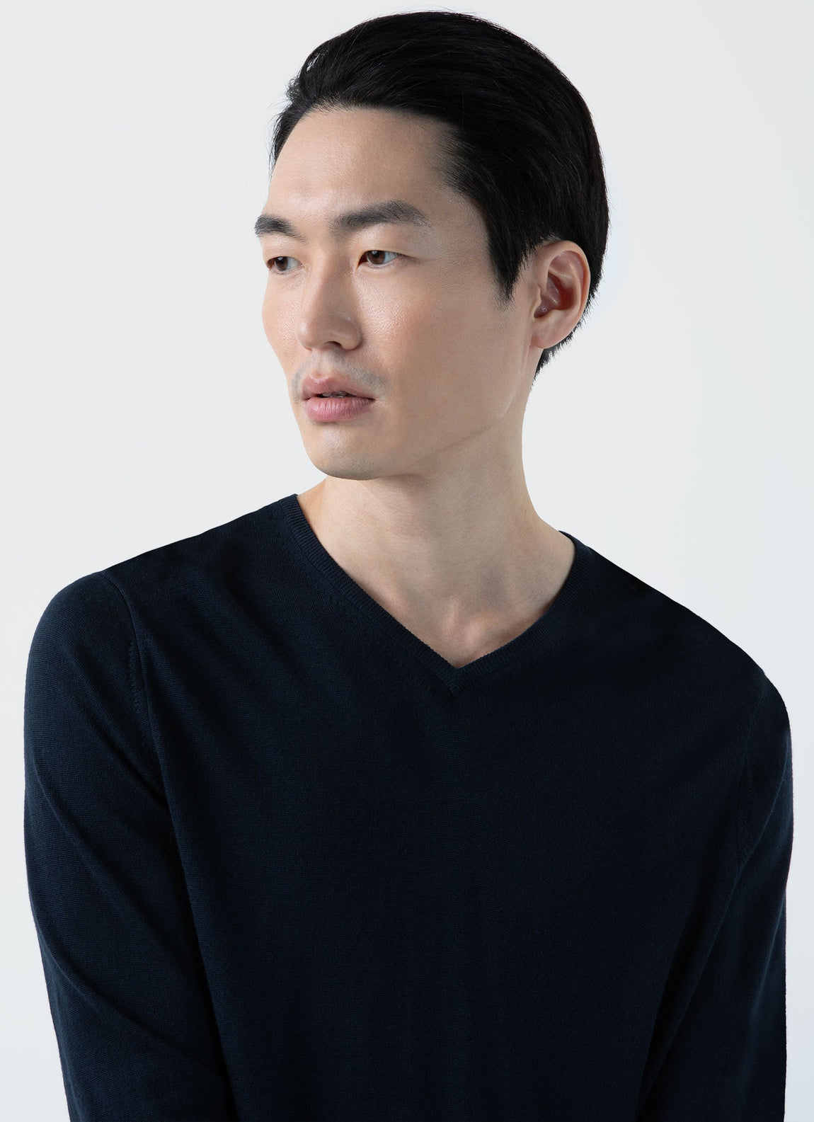 Men's Extra-Fine Merino V Neck in Light Navy