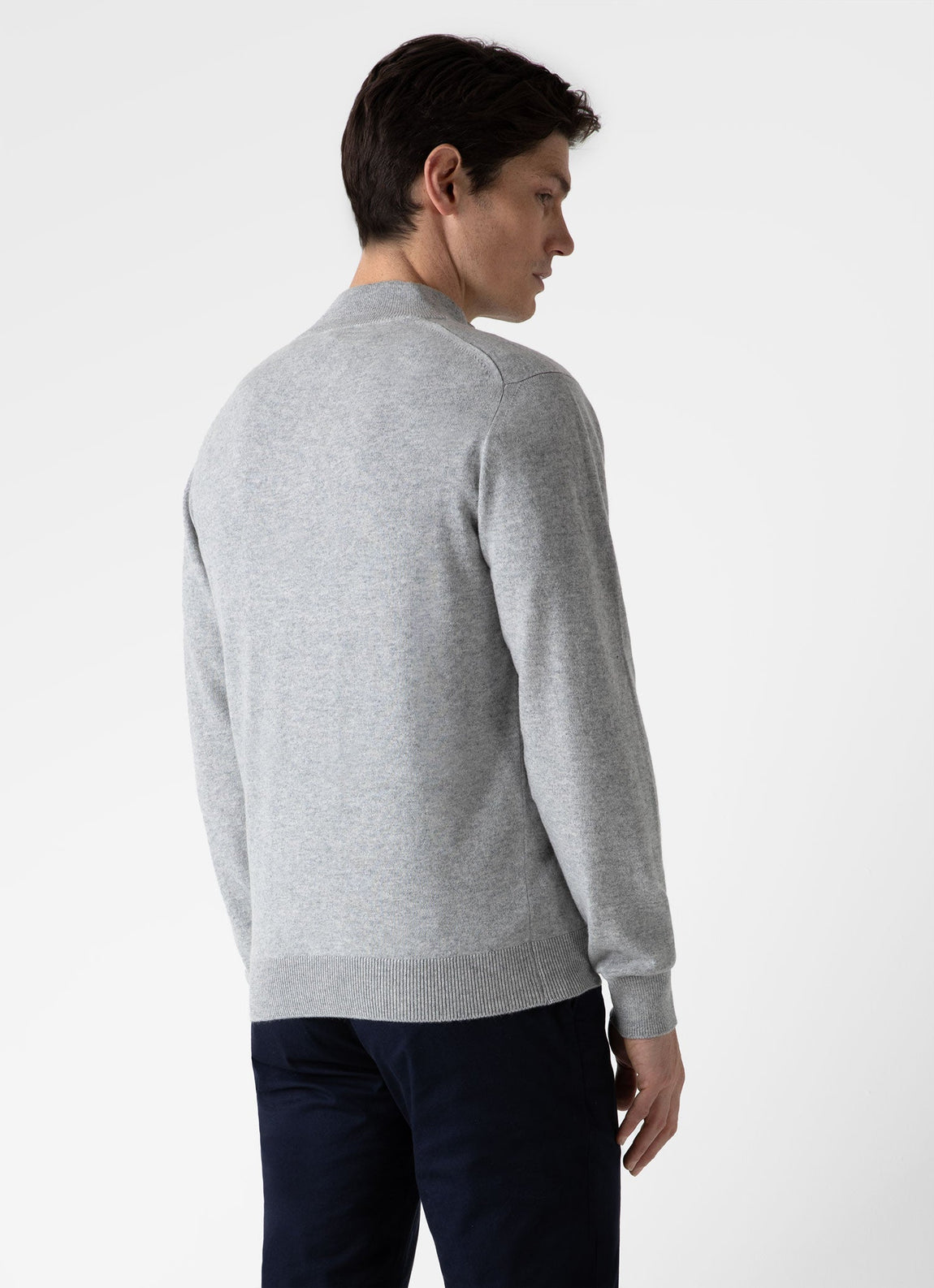 Men's Cashmere Zip Neck Jumper in Grey Melange