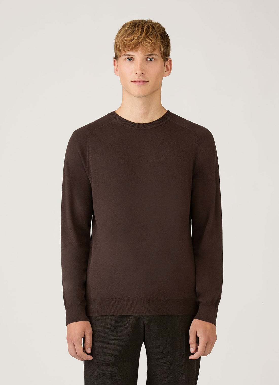 Men's Sea Island Cashmere Crew Neck Jumper in Dark Chocolate
