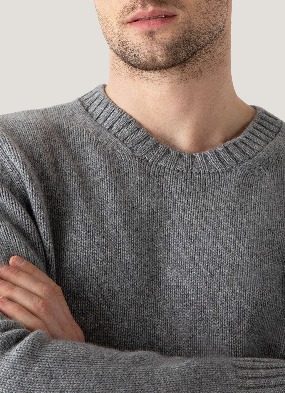Men's Roxburgh Cashmere Jumper in Mid Grey Melange