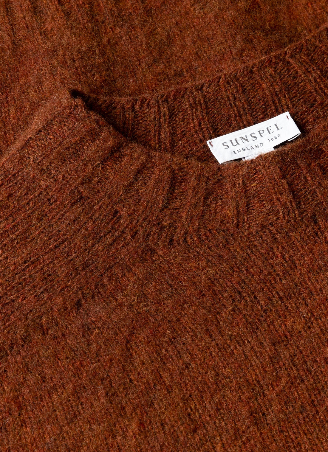 Men's Shetland Crew Neck Jumper in Dark Tobacco