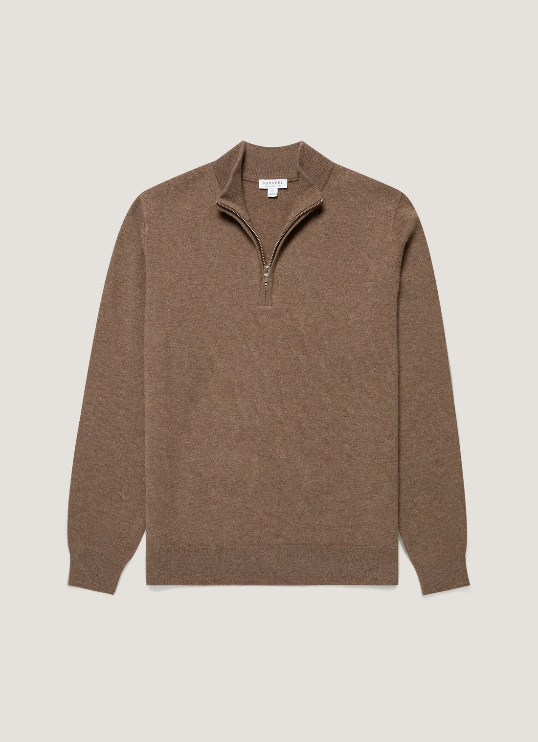 Men's Cashmere Half Zip Jumper in Taupe