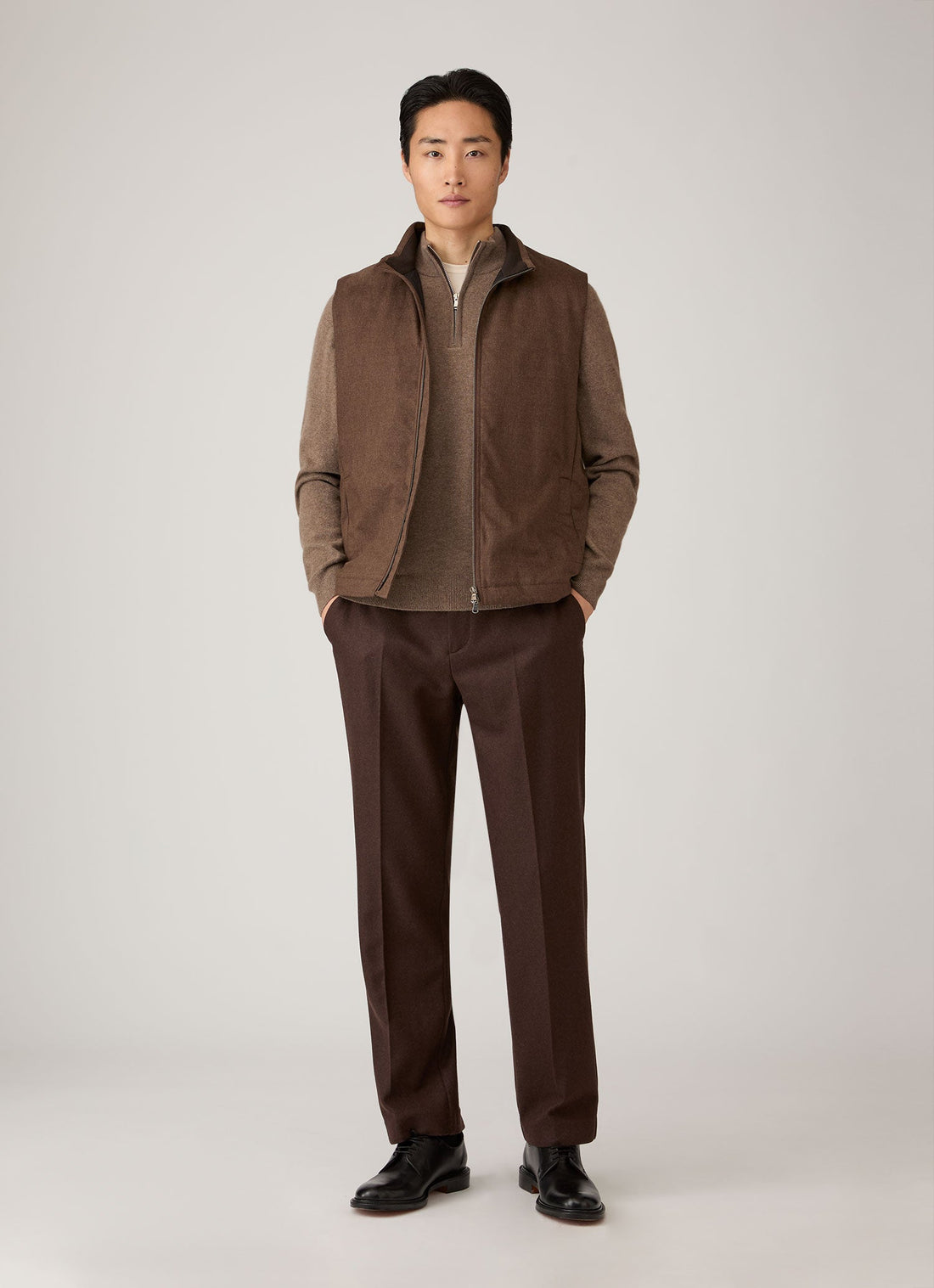 Men's Cashmere Half Zip Jumper in Taupe