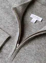 Men's Cashmere Half Zip Jumper in Grey Melange