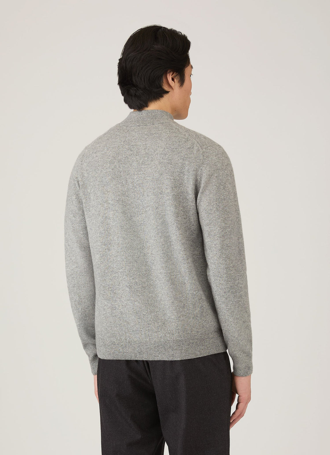 Men's Cashmere Half Zip Jumper in Grey Melange