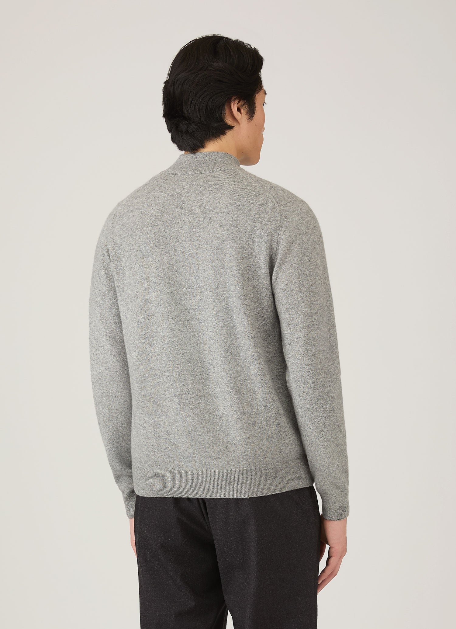 Men's Cashmere Half Zip Jumper in Grey Melange