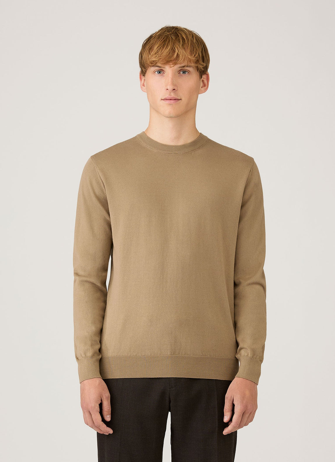 Men's Lightweight Cotton Jumper in Dark Stone