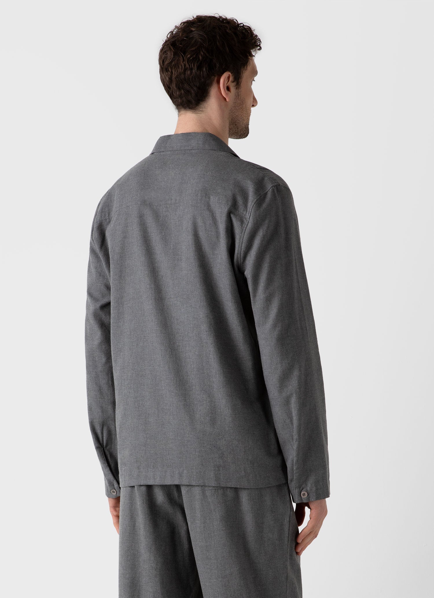 Men's Cotton Flannel Pyjama Set in Mid Grey Melange