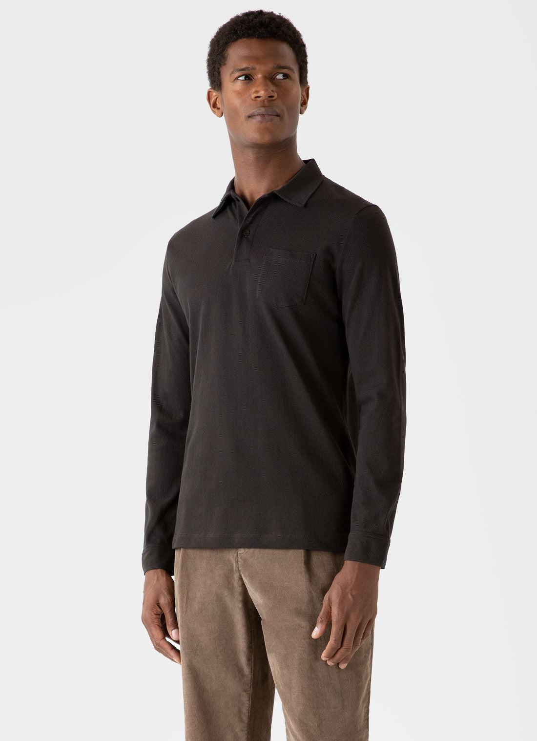 Men's Riviera Long Sleeve Polo Shirt in Coffee