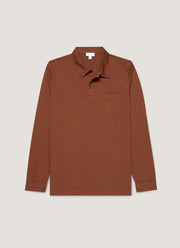Men's Long Sleeve Riviera Polo Shirt in Conker Brown