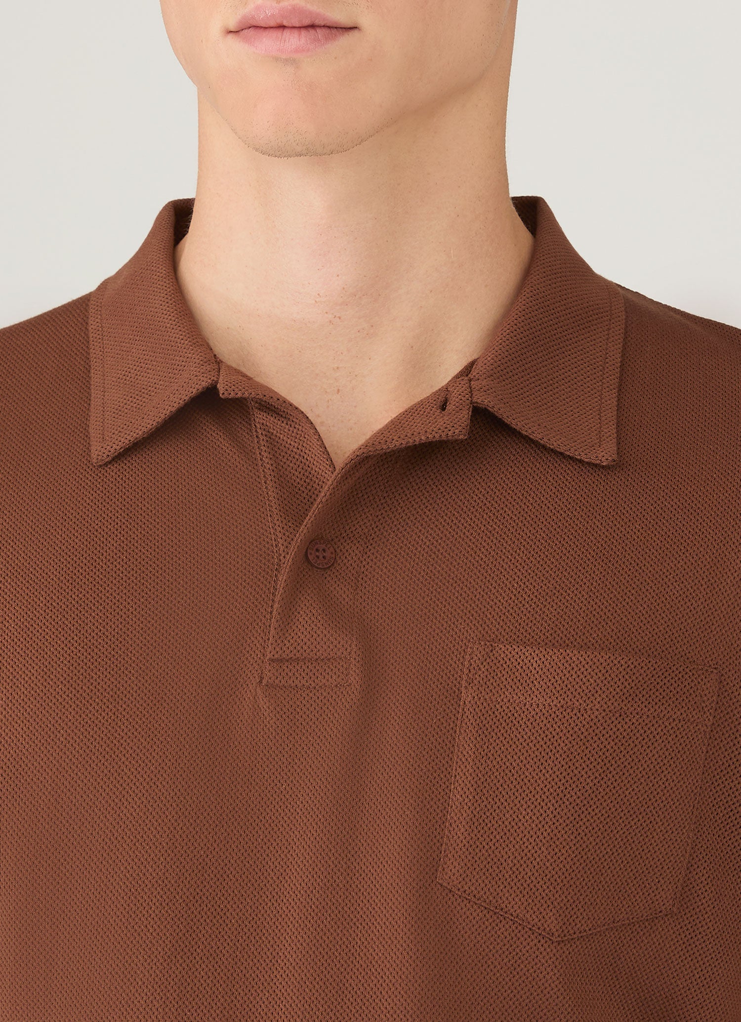 Men's Long Sleeve Riviera Polo Shirt in Conker Brown