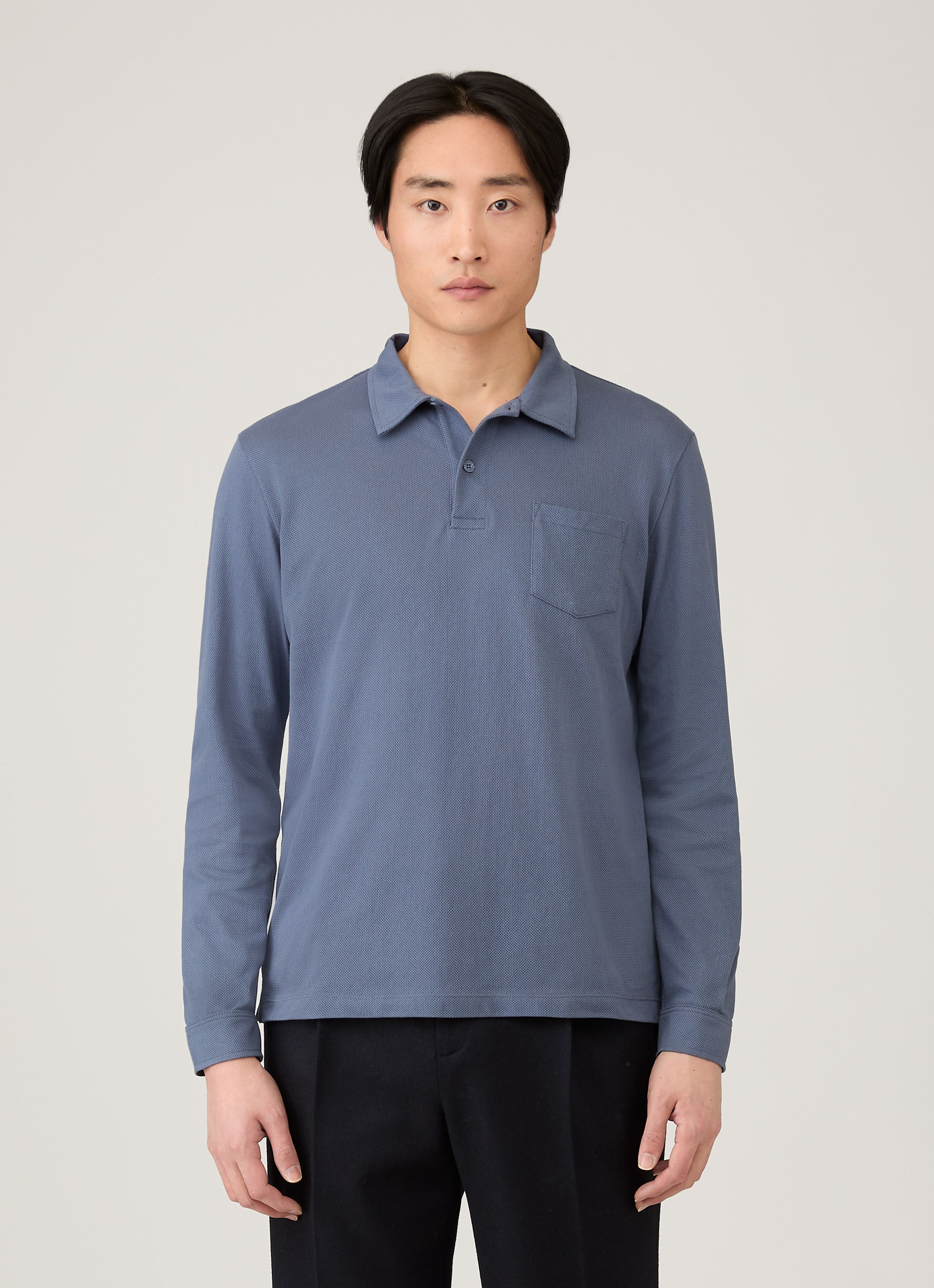 リヴィエラ ロングスリーブ ポロシャツ（Selvedge Blue）| Sunspel