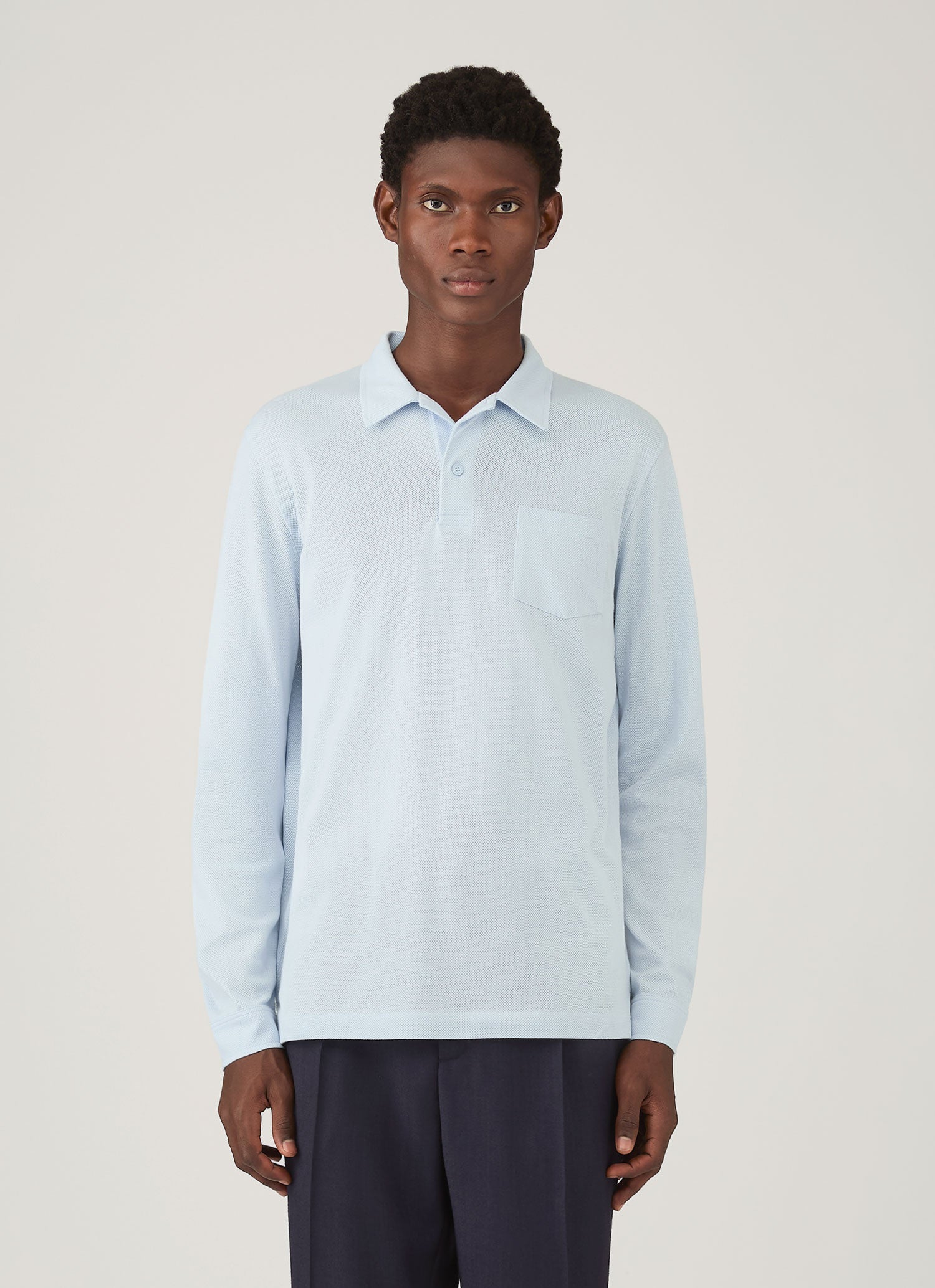 リヴィエラ ロングスリーブ ポロシャツ（Frost Blue）| Sunspel