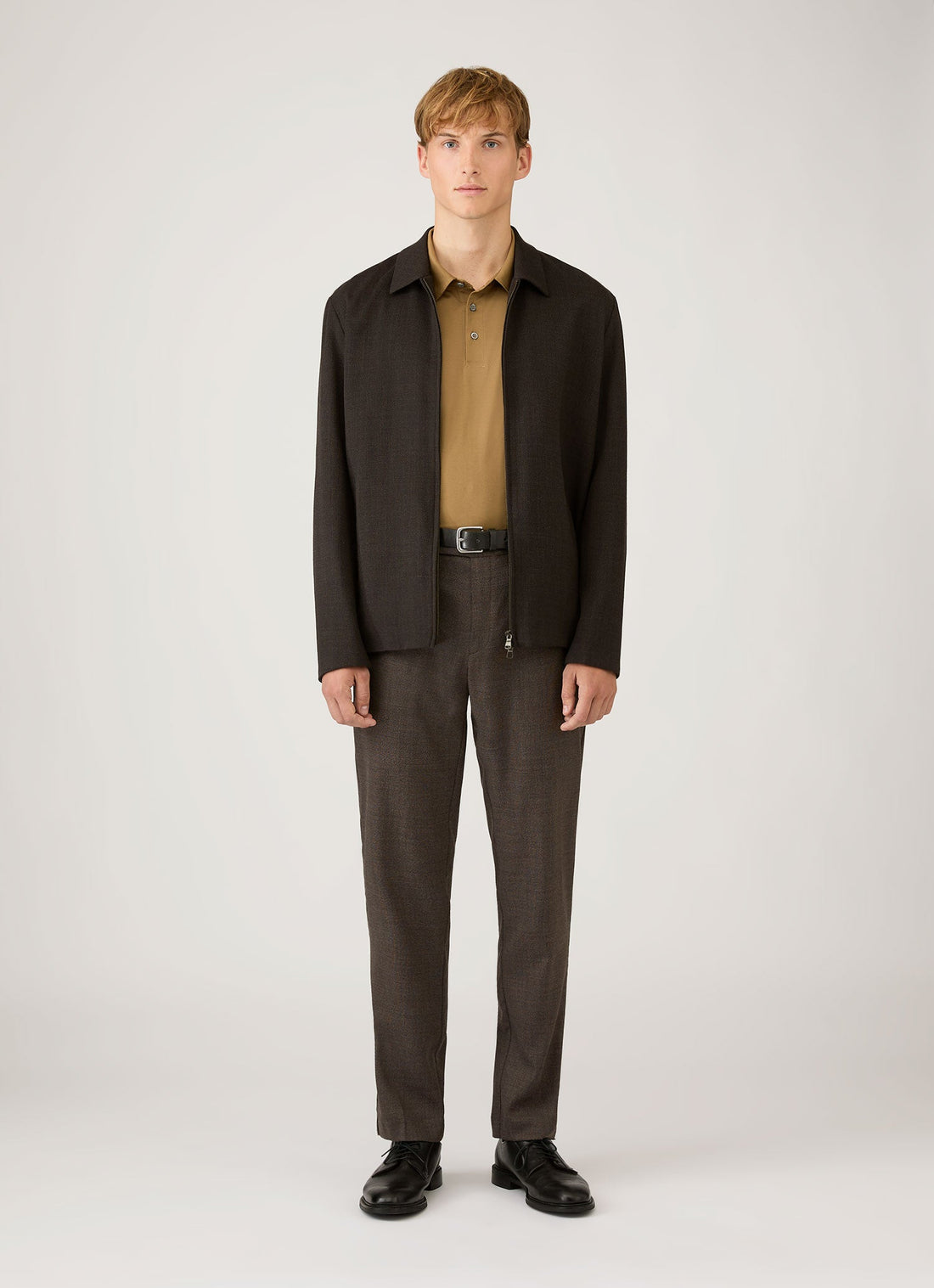 Men's Long Sleeve Classic Jersey Polo Shirt in Walnut