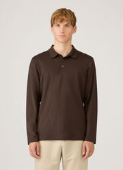 Men's Long Sleeve Classic Jersey Polo Shirt in Dark Chocolate