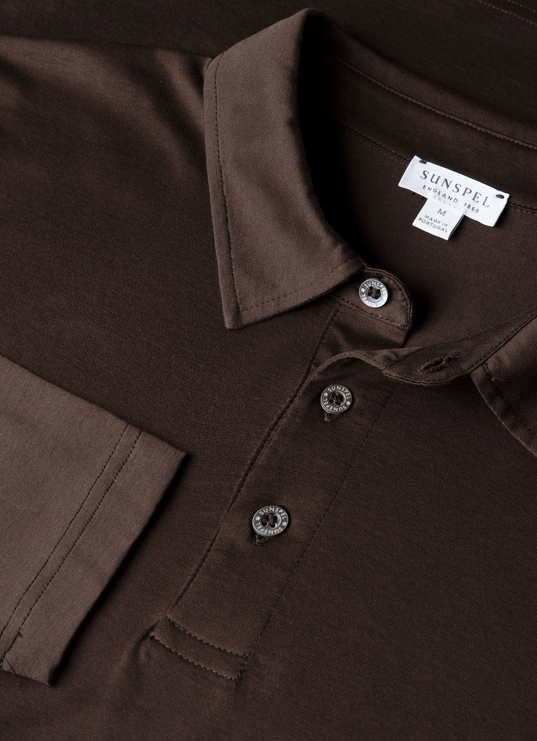 Men's Long Sleeve Classic Jersey Polo Shirt in Dark Chocolate