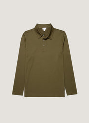 Men's Long Sleeve Classic Jersey Polo Shirt in Deep Olive
