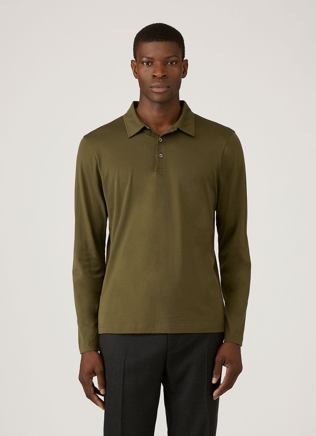 Men's Long Sleeve Classic Jersey Polo Shirt in Deep Olive