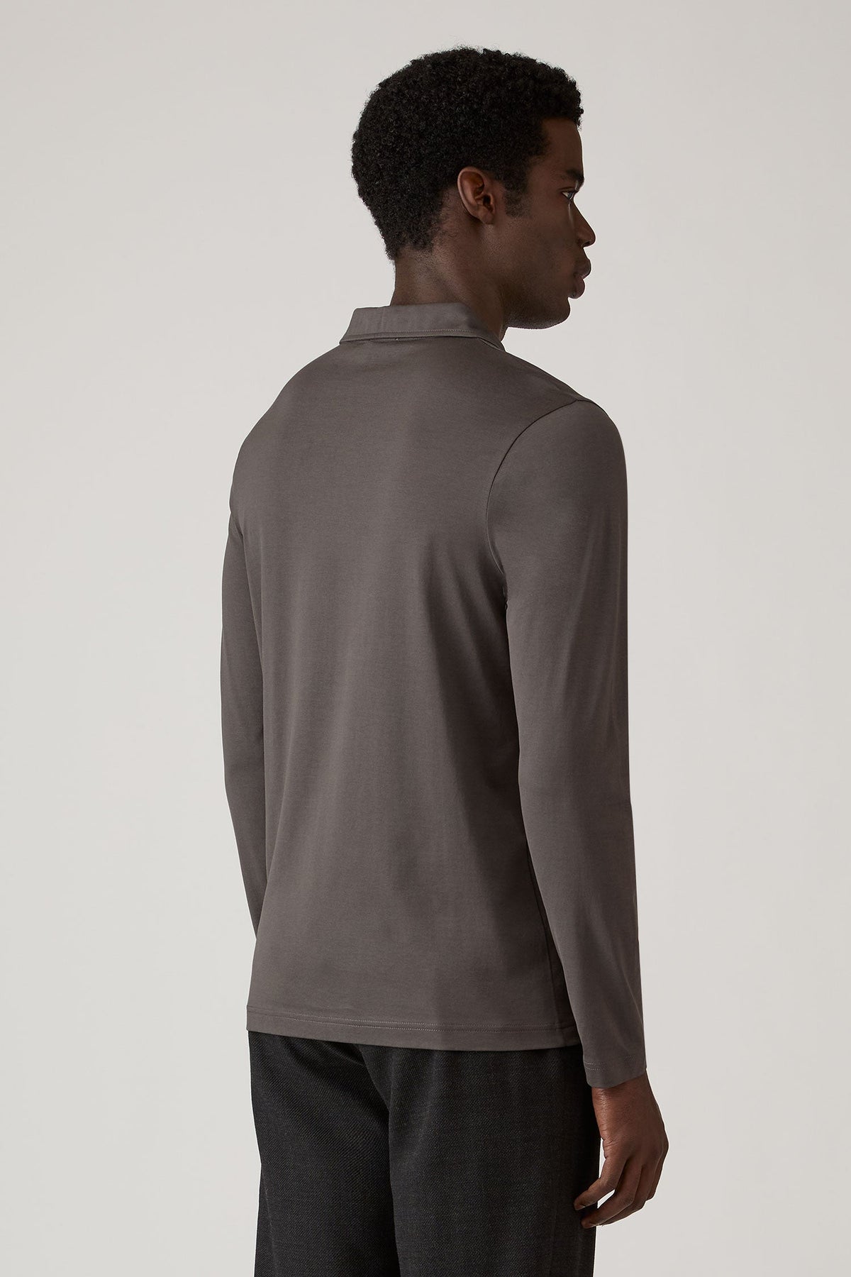 Men's Long Sleeve Classic Jersey Polo Shirt in Anthracite