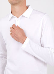 Men's Jersey Long Sleeve Polo Shirt in White