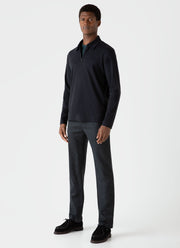 Men's Brushed Cotton Long Sleeve Polo Shirt in Black