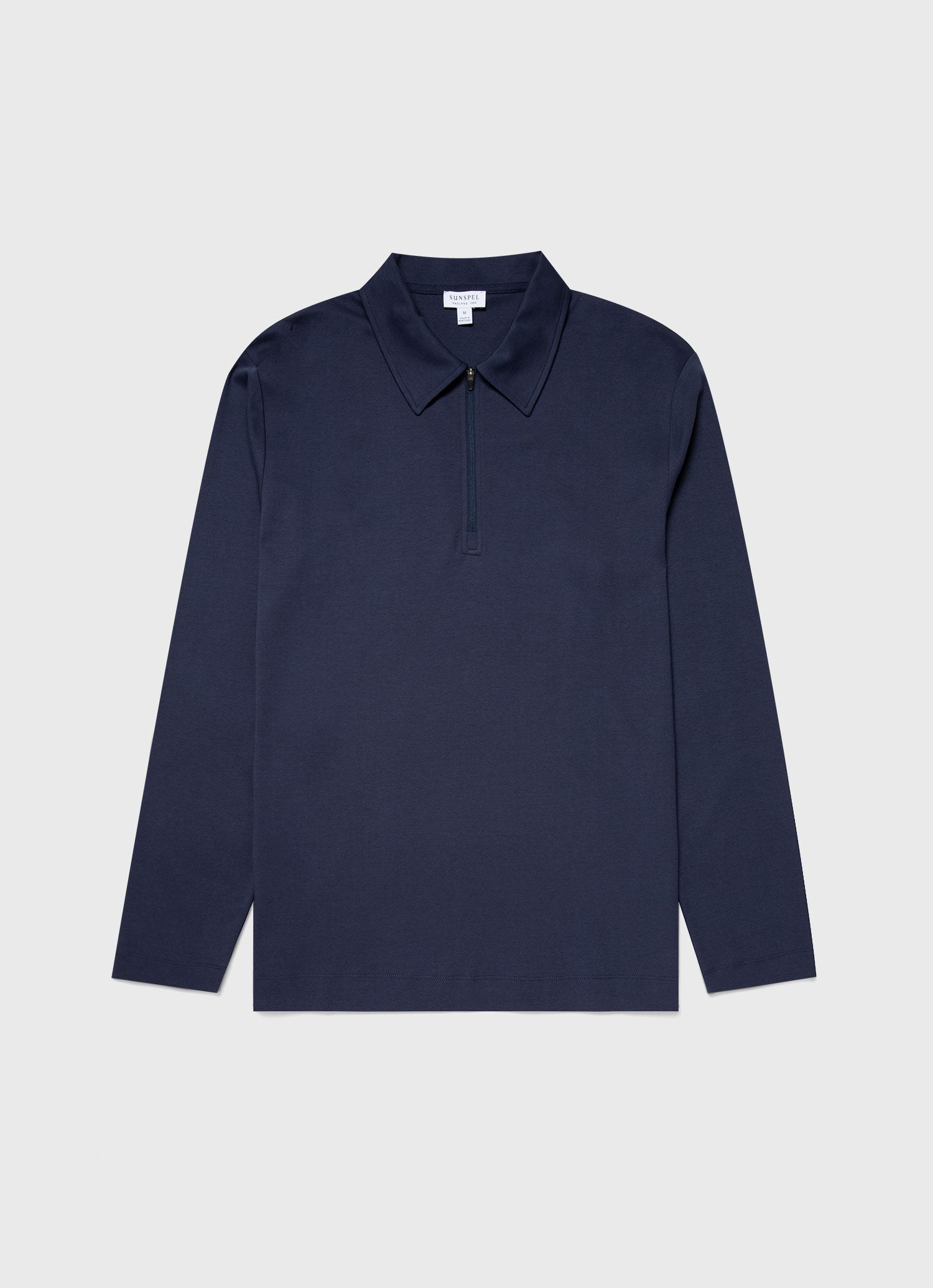 Men's Brushed Cotton Long Sleeve Polo Shirt in Navy