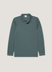 Men's Long Sleeve Piqué Polo Shirt in Dark Petrol