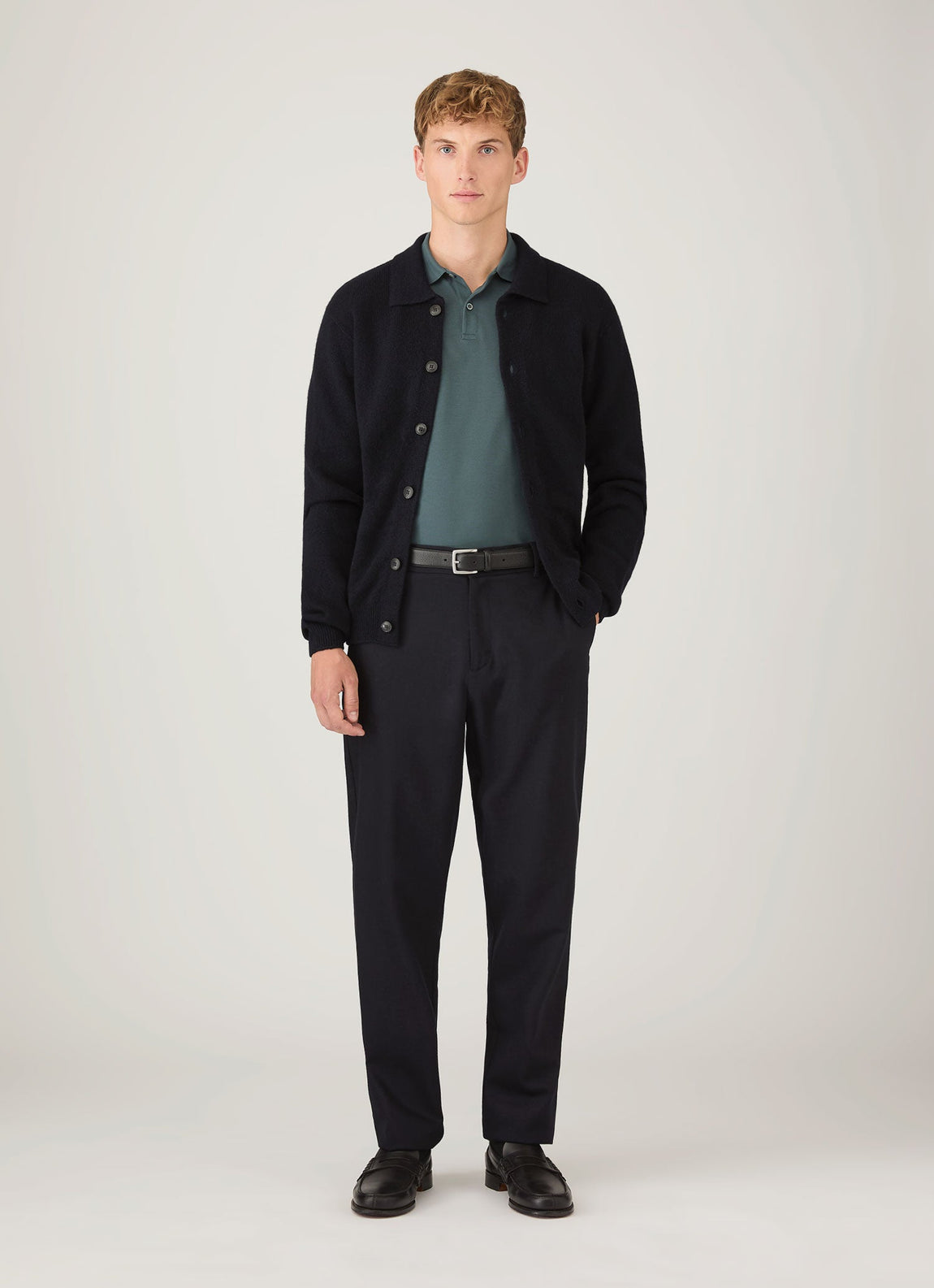 Men's Long Sleeve Piqué Polo Shirt in Dark Petrol