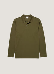 Men's Long Sleeve Piqué Polo Shirt in Deep Olive