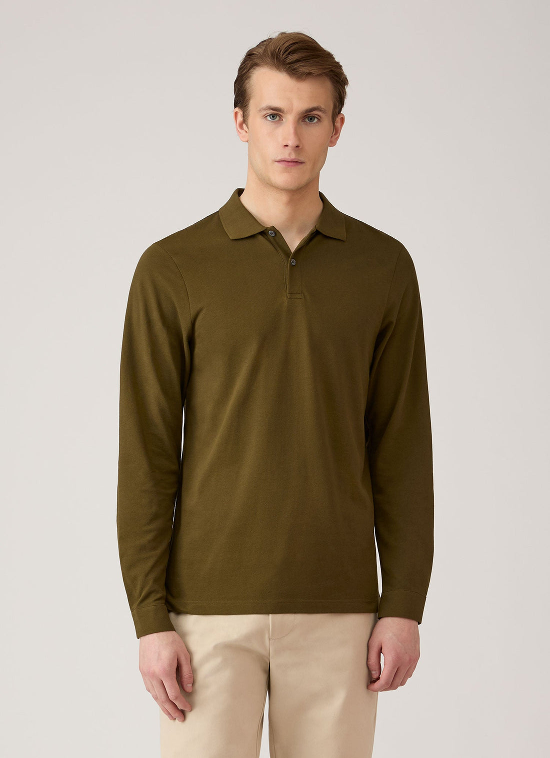 Men's Long Sleeve Piqué Polo Shirt in Loden Green