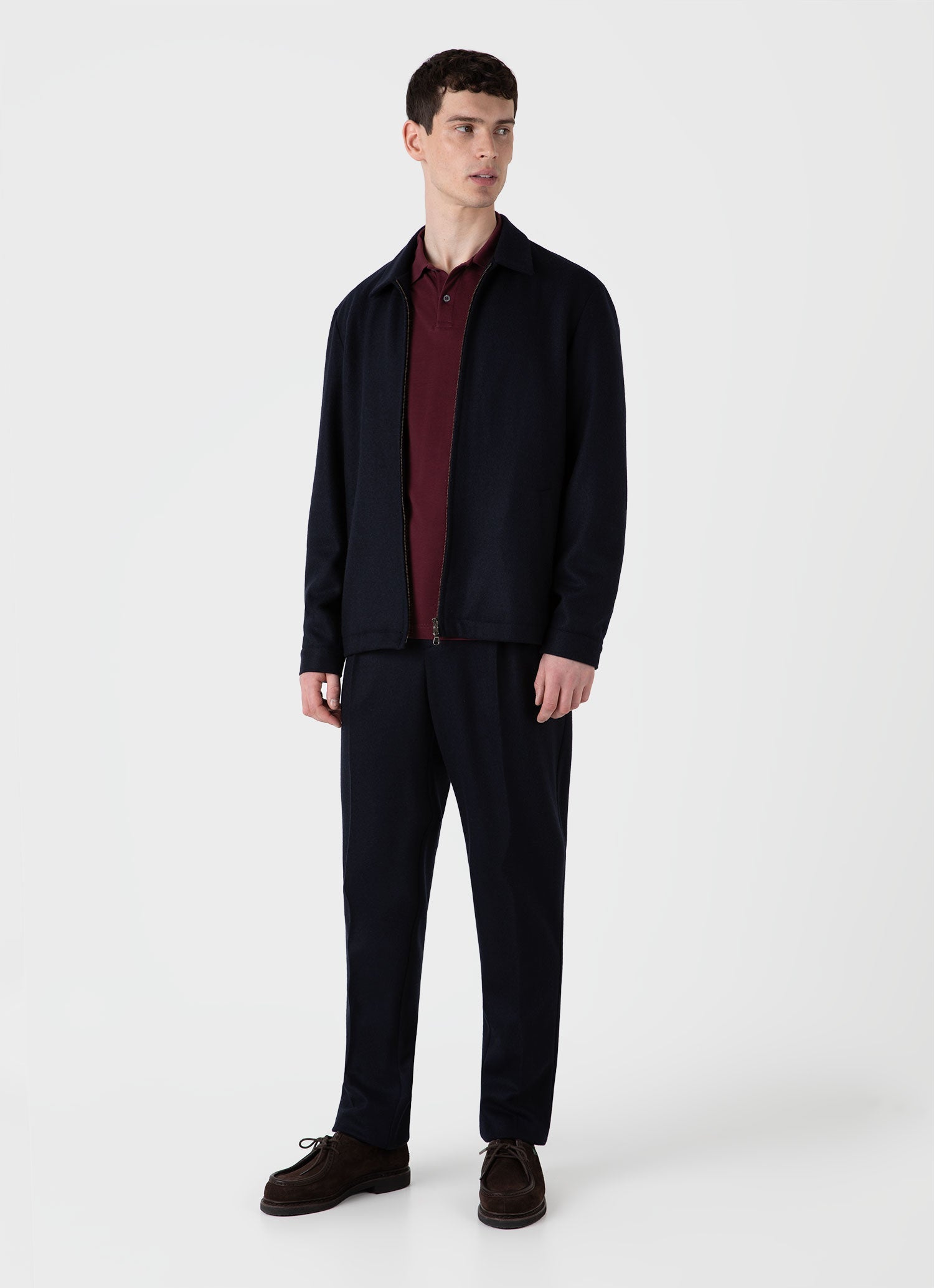 極美品　SUNSPEL ポロシャツ　長袖　カーディガン　Ｍ　ポルトガル製 クラシックジャージー ポロシャツ（Black）| Sunspel