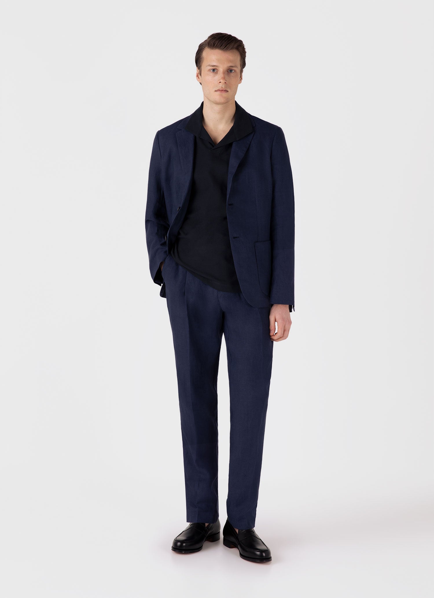 Men's Textured Jersey Polo Shirt in Midnight Navy