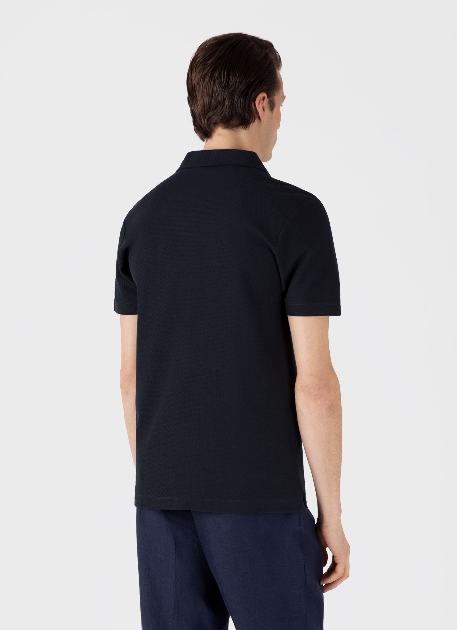 Men's Textured Jersey Polo Shirt in Midnight Navy