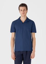 Men's Textured Jersey Polo Shirt in Soft Denim