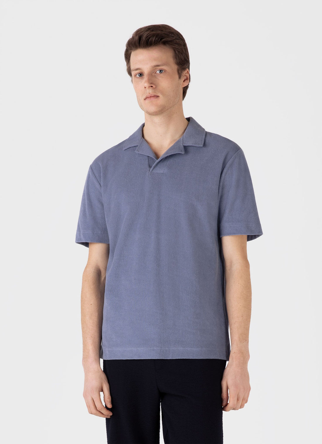 Men's Towelling Polo Shirt in Vintage Blue