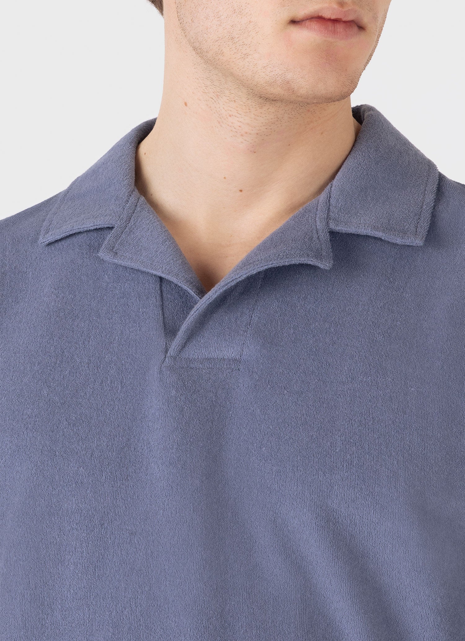 Men's Towelling Polo Shirt in Vintage Blue