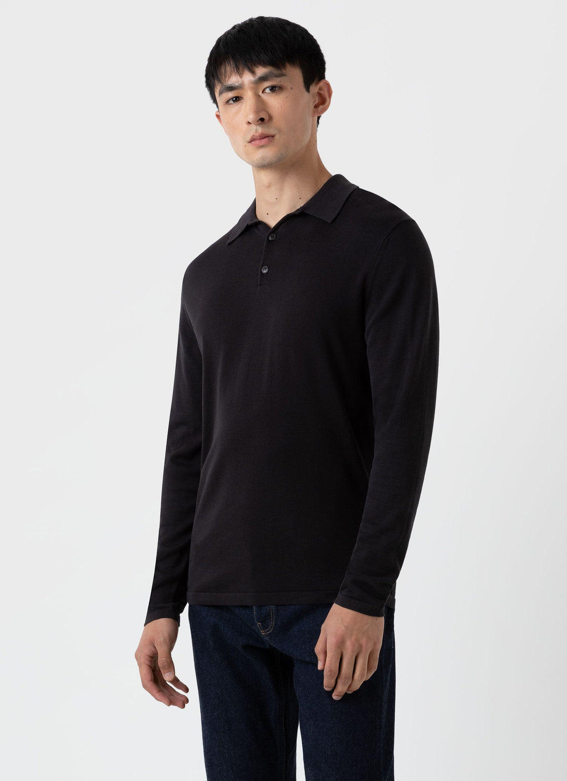 Men's Sea Island Cotton Long Sleeve Polo Shirt in Black