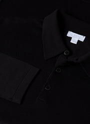 Men's Sea Island Cotton Long Sleeve Polo Shirt in Black