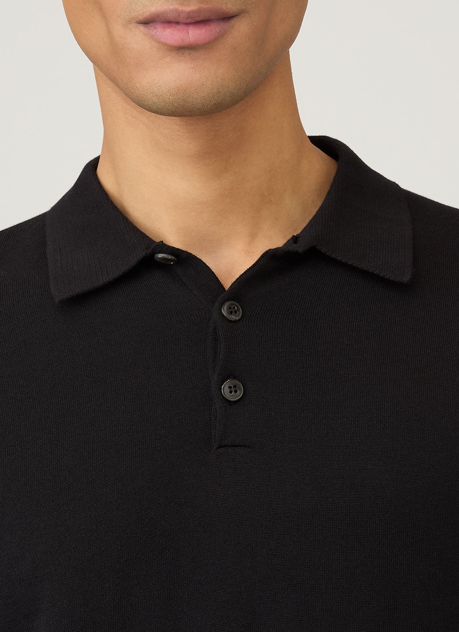 シーアイランドコットン ロングスリーブ ニット ポロシャツ （Black